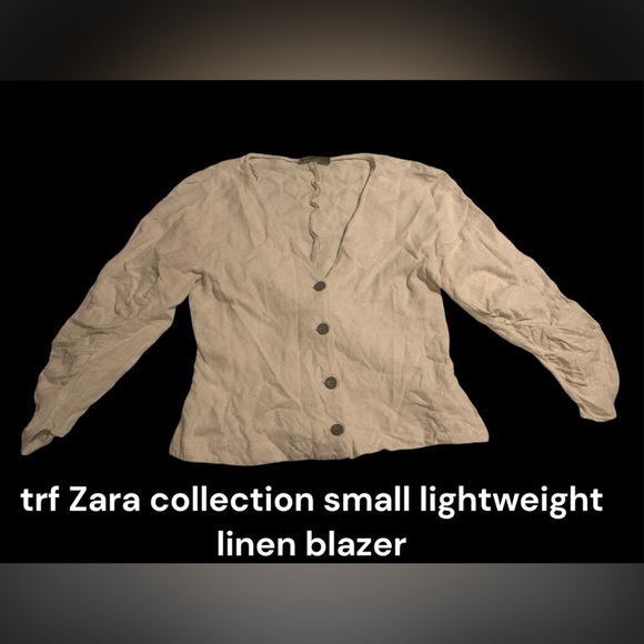 trf Zara collection Small lightweight 4 button blazer, cream linen V neck - Picture 1 of 7